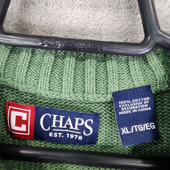 Mens Green Chaps Sweater Crew Neck Long Sleeve 100% Cotton Size XL - Picture 6 of 11